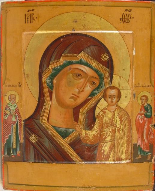 Богоматерь Казанская, с предстоящими святыми на полях: апостолом Иаковом и Николаем Чудотворцем. XIX в.
